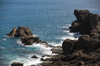 Rocks on shore by sea