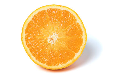 Close-up of orange slice against white background