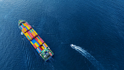 High angle view of ship in sea