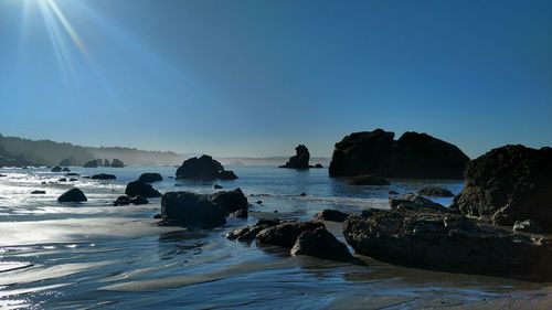 Scenic view of sea against blue sky