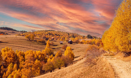 Scenic view of landscape against sky during sunset