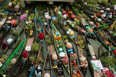 High angle view of various market stall