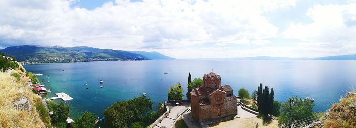 Panoramic view of ohrid lake against sky