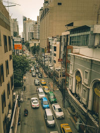 High angle view of street amidst buildings in city