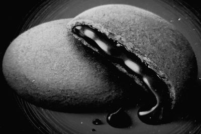 High angle view of chocolate cake in plate