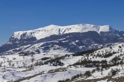 Scenic view of snow covered mountains against sky