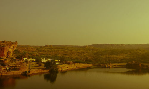 Scenic view of lake against clear sky