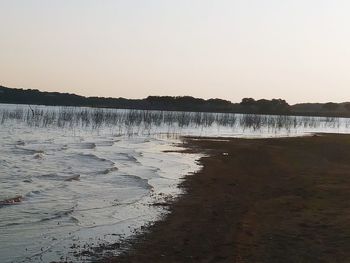 Scenic view of lake against clear sky