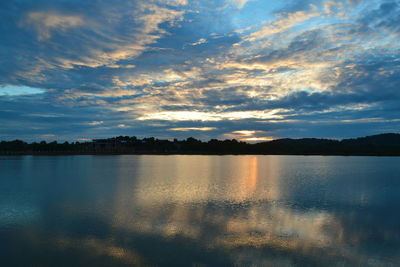 Scenic view of lake against sky at sunset