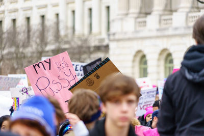 People holding banners during protest