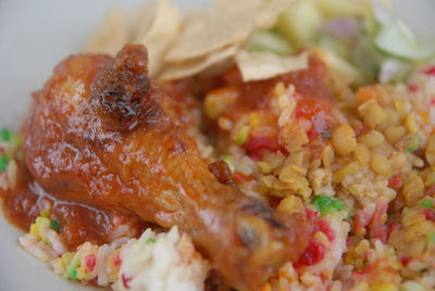 Close-up of meal served in plate