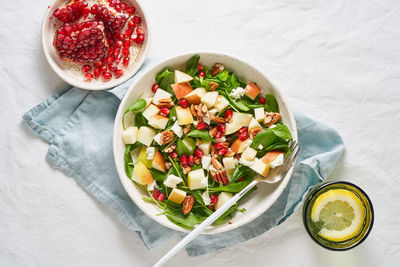 High angle view of fruit salad in bowl