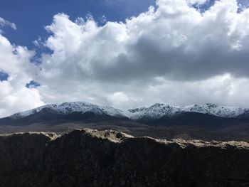 Scenic view of snowcapped mountains against sky