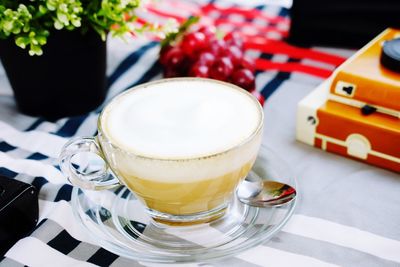 High angle view of coffee on table