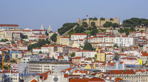 Aerial view of townscape against sky