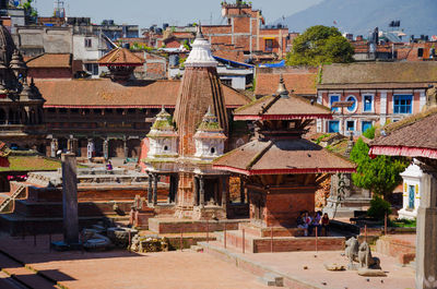 High angle view of buildings in city