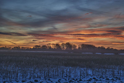 Scenic view of field against sky during sunset
