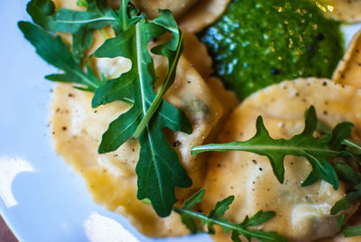 Close-up of pasta served in plate