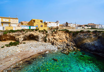 Panoramic shot of water against clear blue sky