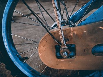 High angle view of bicycle wheel