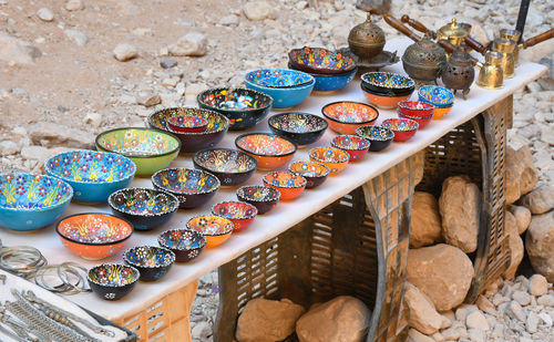 High angle view of candies for sale on table