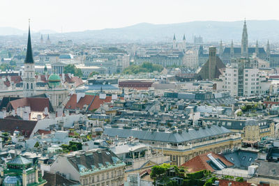 High angle view of buildings in city