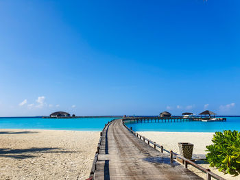 Scenic view of sea against blue sky