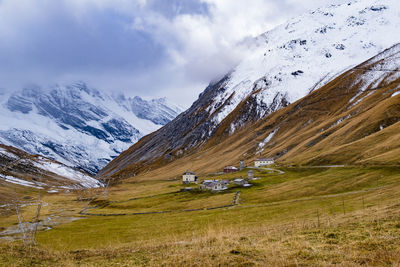 Landscape view at passo dello stelvio famous landmark at italy, wallpaper.