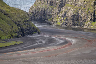 High angle view of road by sea