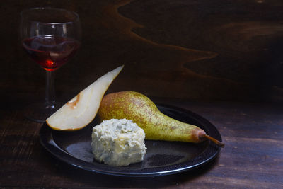 Close-up of food and drink on table