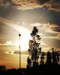 Low angle view of silhouette trees against dramatic sky