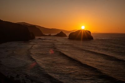 Scenic view of sea against sky during sunset