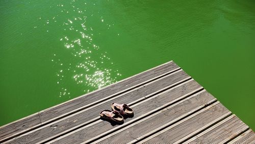 High angle view of pier on lake