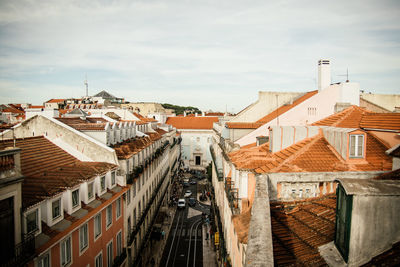 High angle view of town against sky