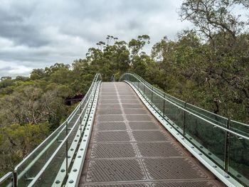 Footbridge amidst trees against sky