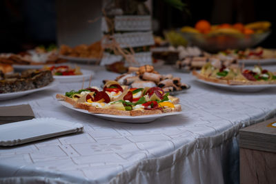 Close-up of pizza in plate on table