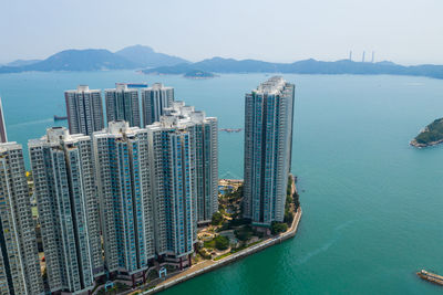 High angle view of buildings in city