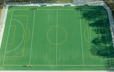 High angle view of soccer field