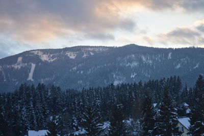 Scenic view of mountains against sky during winter