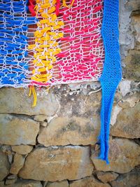 Close-up of multi colored brick wall