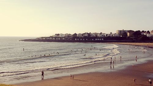 Scenic view of beach against clear sky