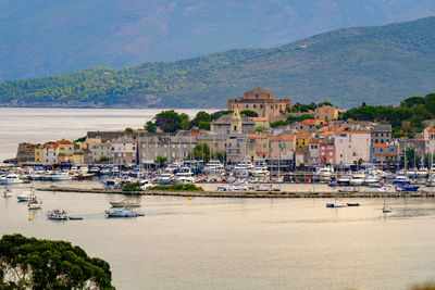 Boats moored in harbor