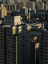 High angle view of modern buildings in city