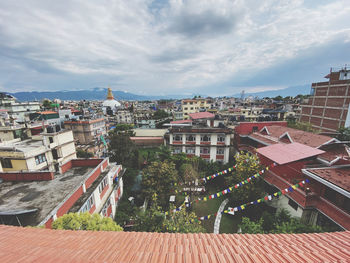 High angle view of townscape against sky