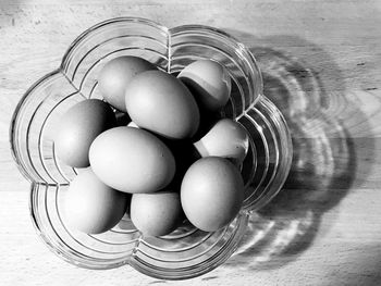 Directly above shot of eggs in bowl on table