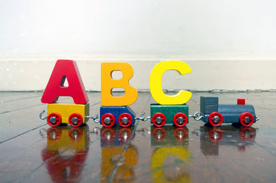 Close-up of toys on table