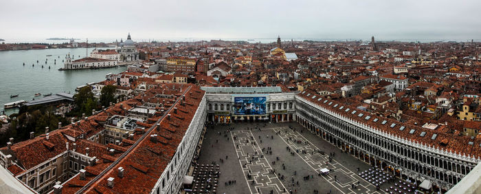 High angle view of cityscape against sky