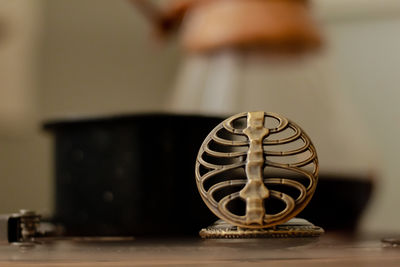 Close-up of spiral on table at home