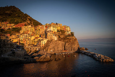 Manarola city of cinqe terre while sunset