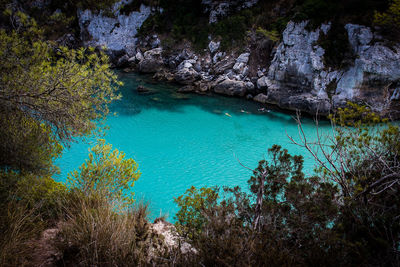 High angle view of calm blue sea